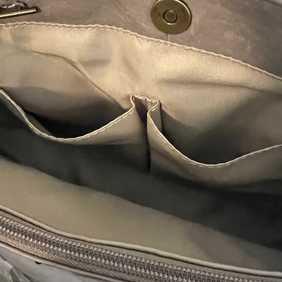 American Leather Co Womens Saco Chain Satchel Grey Smooth Leather Shoulder Bag - Picture 7 of 16